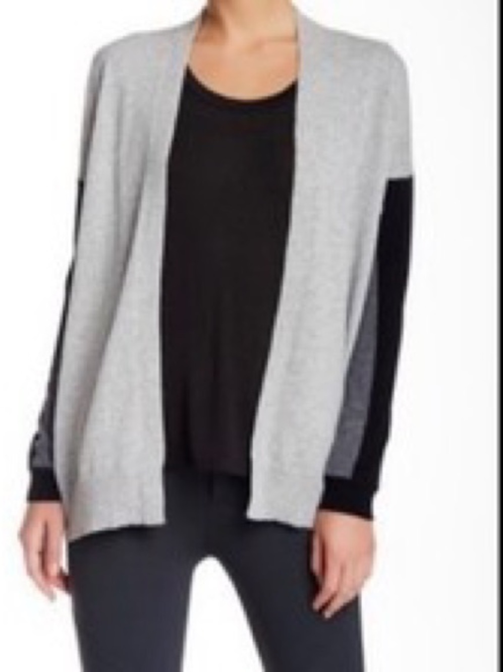 Vince Two-Tone Gray and Black Open Front Cardigan